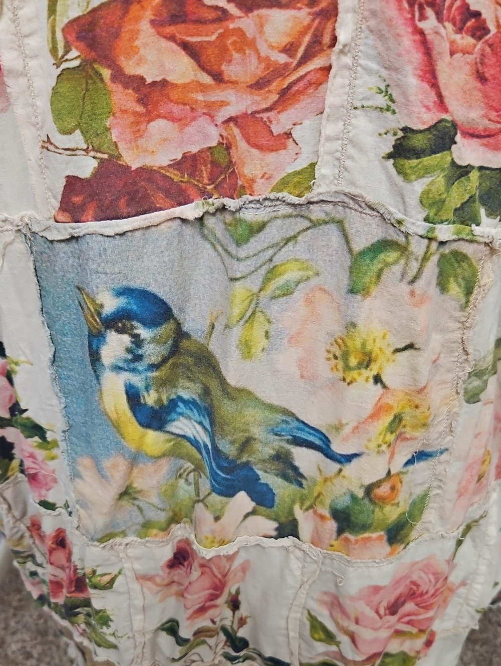 Magnolia Pearl Floral Patchwork Cotton Kimono Vintage Roses And Birds - Picture 6 of 12